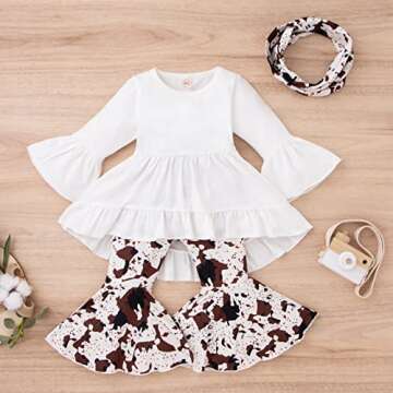 NANYKNIGHTY Infant Baby Girl Clothes Dovetail Outfit Ruffle Shirt Top Flare Pant Scarf Baby Girl Bell Bottom Outfit