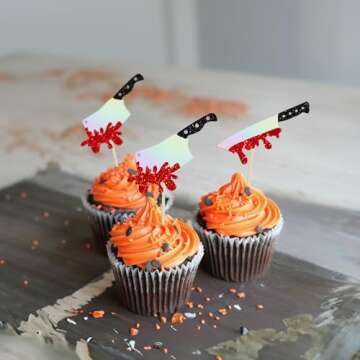 Gyufise 24Pcs Glitter Halloween Cupcake Toppers
