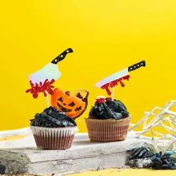 Gyufise 24Pcs Glitter Halloween Cupcake Toppers