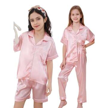 Effortlessly Luxurious DIPUG Girls 3-Piece Satin Pajama Set for Comforting Nights