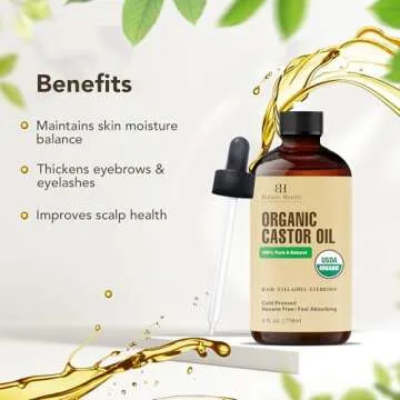 Botanic Hearth Castor Oil (4 fl oz) | USDA Certified Organic | 100% Pure & Hexane Free | Cold Pressed | Promotes Growth for Eyelashes, Eyebrows & Hair | Includes Eyebrow & Eyelash Brush