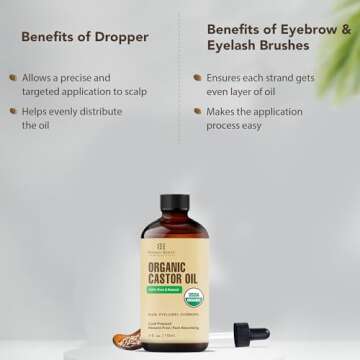 Botanic Hearth Castor Oil (4 fl oz) | USDA Certified Organic | 100% Pure & Hexane Free | Cold Pressed | Promotes Growth for Eyelashes, Eyebrows & Hair | Includes Eyebrow & Eyelash Brush