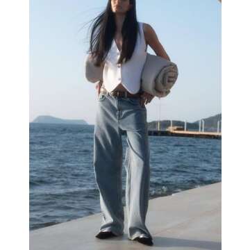 Athlisan Womens Casual Sleeveless Knit Vest Loose Button Down V Neck Stripe Fashion Tops(White-M)