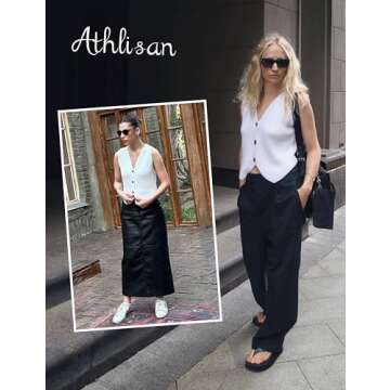 Athlisan Womens Casual Sleeveless Knit Vest Loose Button Down V Neck Stripe Fashion Tops(White-M)