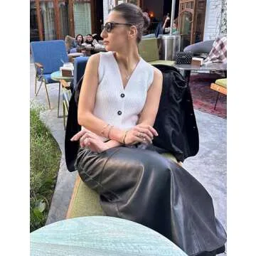 Athlisan Womens Casual Sleeveless Knit Vest Loose Button Down V Neck Stripe Fashion Tops(White-M)