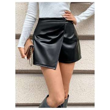 Milumia Women's Faux Leather High Waisted Skorts Wrapped Pu Leather Shorts Black X-Small