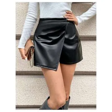 Milumia Women's Faux Leather High Waisted Skorts Wrapped Pu Leather Shorts Black X-Small