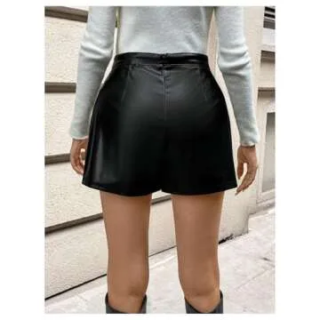 Milumia Women's Faux Leather High Waisted Skorts Black