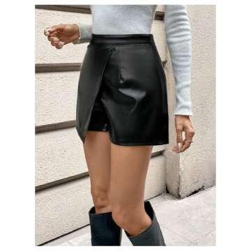 Milumia Women's Faux Leather High Waisted Skorts Wrapped Pu Leather Shorts Black X-Small