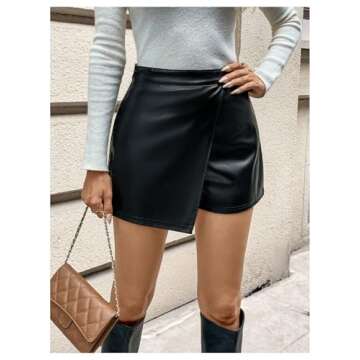 Milumia Women's Faux Leather High Waisted Skorts Wrapped Pu Leather Shorts Black X-Small