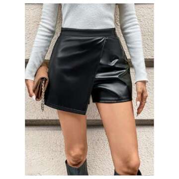 Milumia Women's Faux Leather High Waisted Skorts Wrapped Pu Leather Shorts Black X-Small