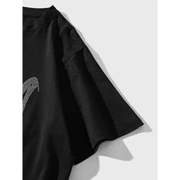 SOLY HUX Men's Letter Graphic Print Short Sleeve T Shirt Summer Tee Top Black Rhinestone XL