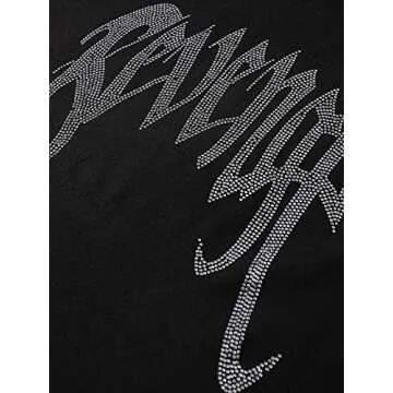 SOLY HUX Men's Letter Graphic Print Short Sleeve T Shirt Summer Tee Top Black Rhinestone XL