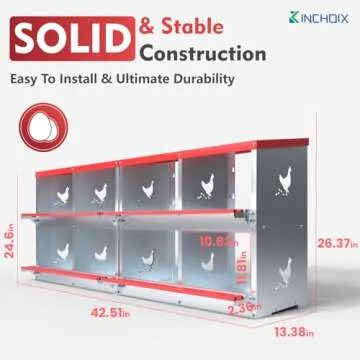 Chicken Nesting Boxes - 8 Compartment Metal Poultry Nest Box Wall Mount for Chickens, Hens, Ducks - Easy Egg Collection - Large Vented Holes Chicken Coop Equipment (8 Compartment)