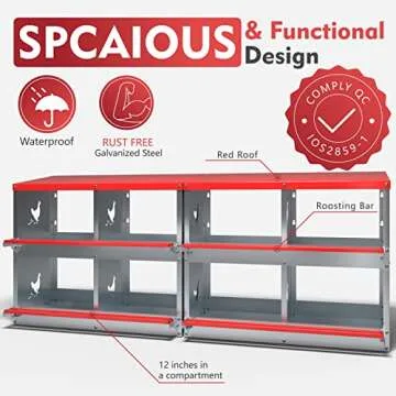Chicken Nesting Boxes - 8 Compartment Metal Poultry Nest Box Wall Mount for Chickens, Hens, Ducks - Easy Egg Collection - Large Vented Holes Chicken Coop Equipment (8 Compartment)