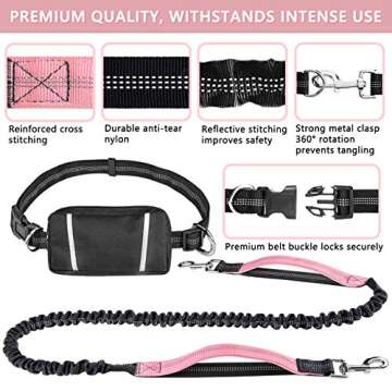 Hands Free Dog Leash Bungee Retractable Dog Running Waist Leash for Running Walking Jogging Training...