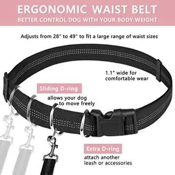 Hands Free Dog Leash Bungee Retractable Dog Running Waist Leash for Running Walking Jogging Training Hiking with Medium to Large Dogs, Adjustable Waist Belt Pouchouch, Reflective Stitches, Dual Handle
