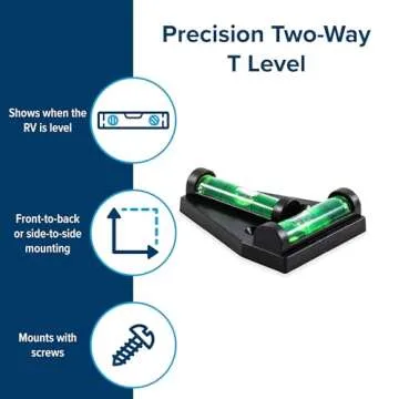 Camco Camper/RV T Level - Features Front to Back/Side to Side RV Leveling - Easy Install w/Screws or Adhesive Tape - Measures 1.625” x 2.25” x 0.56” (25543)