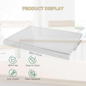 Acrylic Cutting Board with Counter Lip,Clear Cutting Boards for Kitchen,Non Slip Cutting Board for Countertop, Kitchen Gadgets, Minimalist Counter Decor, Aesthetic Kitchen Decor (Clear, 20"x16")