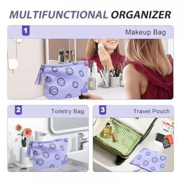 Makeup Bag Small Cosmetic Pouch: Cosmetic Bag for Purse - Cute Make up Bags with Tassel - Gifts for Teen Girl (02-Purple)