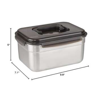 STENCOC Stainless Steel BPA Free Rectangular Leakproof Airtight Kimchi/Pickle/Food Storage Container Saver (3.6L / 122oz / 9.8") One Handle Half-Transparent Lid Stackable