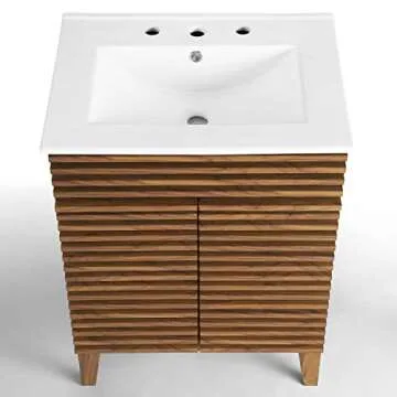 Modway 24 Inch Mid-Century Walnut Bathroom Vanity