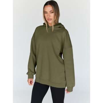 Trendy Queen Womens Oversized Hoodies Fleece Hooded Sweatshirts Casual Pullover Fall Winter Outfits Long Sleeve Tops 2025 ArmyGreen XL