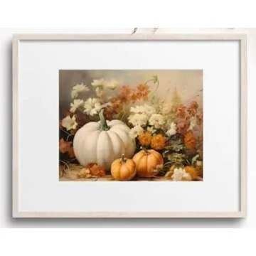 ShopHaven Fall Pumpkin Wall Art, Halloween Wall Decor Art Print, Vintage Autumn Decor, Thanksgiving Poster, Rustic Fall Flowers Art, 11x14 Art Print (Unframed)