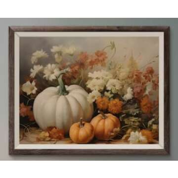 ShopHaven Fall Pumpkin Wall Art, Halloween Wall Decor Art Print, Vintage Autumn Decor, Thanksgiving Poster, Rustic Fall Flowers Art, 11x14 Art Print (Unframed)