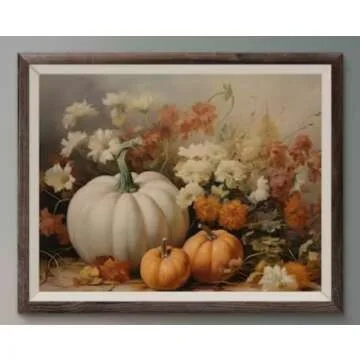 ShopHaven Fall Pumpkin Wall Art, Halloween Wall Decor Art Print, Vintage Autumn Decor, Thanksgiving Poster, Rustic Fall Flowers Art, 11x14 Art Print (Unframed)