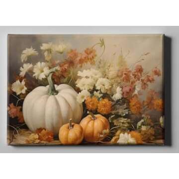 ShopHaven Fall Pumpkin Wall Art, Halloween Wall Decor Art Print, Vintage Autumn Decor, Thanksgiving Poster, Rustic Fall Flowers Art, 11x14 Art Print (Unframed)