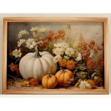 ShopHaven Fall Pumpkin Wall Art, Halloween Wall Decor Art Print, Vintage Autumn Decor, Thanksgiving Poster, Rustic Fall Flowers Art, 11x14 Art Print (Unframed)