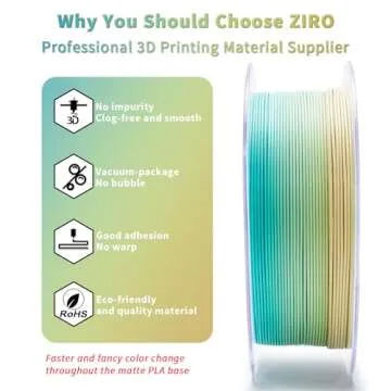 ZIRO PLA Filament 1.75mm, Matte Multicolor 3D Printer Filament, Color Gradient Change PLA, Fast Color Change by Length, Fit Most FDM Printers, Dimensional Accuracy +/-0.03mm, 1KG Spool, Beach