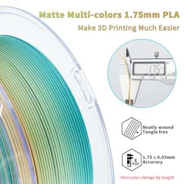ZIRO PLA Filament 1.75mm, Matte Multicolor 3D Printer Filament, Color Gradient Change PLA, Fast Color Change by Length, Fit Most FDM Printers, Dimensional Accuracy +/-0.03mm, 1KG Spool, Beach
