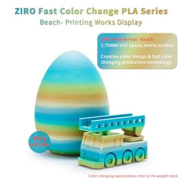 ZIRO PLA Filament 1.75mm, Matte Multicolor 3D Printer Filament, Color Gradient Change PLA, Fast Color Change by Length, Fit Most FDM Printers, Dimensional Accuracy +/-0.03mm, 1KG Spool, Beach