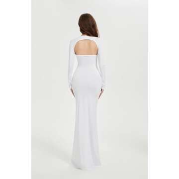 Bhome Maternity Photoshoot Dress Long Sleeve Sexy Cut-Out Backless Maternity Maxi Gown Photography Outfits White L