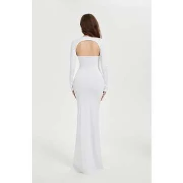Bhome Maternity Photoshoot Dress Long Sleeve Sexy Cut-Out Backless Maternity Maxi Gown Photography Outfits White L
