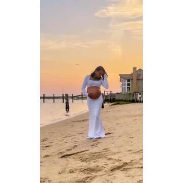 Bhome Maternity Photoshoot Dress Long Sleeve Sexy Cut-Out Backless Maternity Maxi Gown Photography Outfits White L