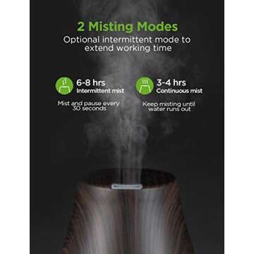 InnoGear Essential Oil Diffuser, Premium 5-in-1 Diffusers for Home Scent Aromatherapy Diffuser Air Desk Humidifier for Bedroom Large Room Office 7 Color LED 2 Mist Mode Waterless Auto Off, Brown