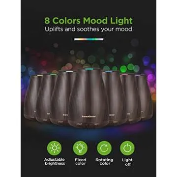InnoGear Essential Oil Diffuser, Premium 5-in-1 Diffusers for Home Scent Aromatherapy Diffuser Air Desk Humidifier for Bedroom Large Room Office 7 Color LED 2 Mist Mode Waterless Auto Off, Brown