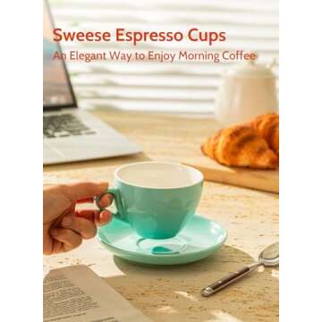 Sweese 6 Ounce Cappuccino Cups with Saucers, Porcelain Double Espresso Cups Set of 6 - Hot Assorted ...