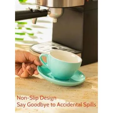 Sweese 6 Ounce Cappuccino Cups with Saucers, Porcelain Double Espresso Cups Set of 6 - Hot Assorted Colors