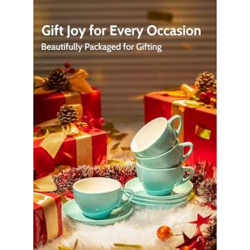 Sweese 6 Ounce Cappuccino Cups with Saucers, Porcelain Double Espresso Cups Set of 6 - Hot Assorted Colors