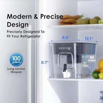 Waterdrop Alkaline Water Filter Dispenser, Large 40-Cup, Healthy, Clean & Toxin-Free Mineralized Alkaline Water, 100-Gallon, BPA Free, Black (1 Filter Included)