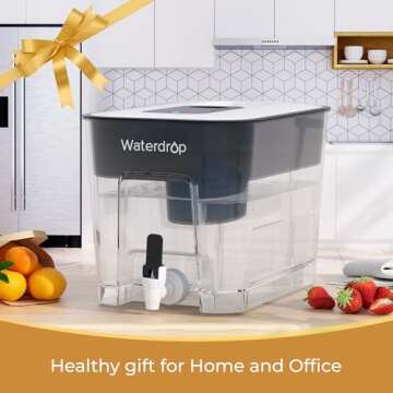 Waterdrop Alkaline Water Filter Dispenser, Large 40-Cup, Healthy, Clean & Toxin-Free Mineralized Alkaline Water, 100-Gallon, BPA Free, Black (1 Filter Included)