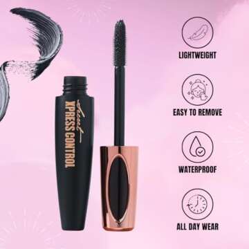 Secret Xpress Control 4D Silk Fiber Lash Mascara, Lengthening and Thick, Volume, Long Lasting, Smudge-Proof, All Day Full, Long, Thick, Smudge-Proof Eyelashes