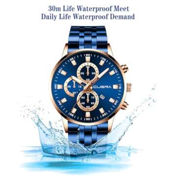 yunanwa 4 Pack Men's Watches Luxury Casual Dress Business Waterproof Military Quartz Wristwatches for Men Stainless Steel Band Gold Black Blue Silver Wholesales Set Assorted (Color A)