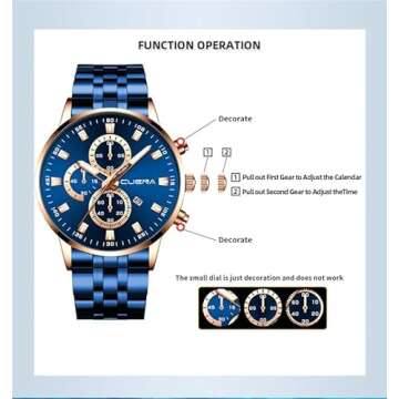 yunanwa 4 Pack Men's Watches Luxury Casual Dress Business Waterproof Military Quartz Wristwatches for Men Stainless Steel Band Gold Black Blue Silver Wholesales Set Assorted (Color A)