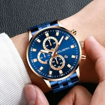 yunanwa 4 Pack Men's Watches Luxury Casual Dress Business Waterproof Military Quartz Wristwatches for Men Stainless Steel Band Gold Black Blue Silver Wholesales Set Assorted (Color A)