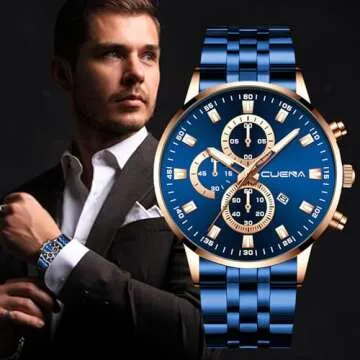 yunanwa 4 Pack Men's Watches Luxury Casual Dress Business Waterproof Military Quartz Wristwatches for Men Stainless Steel Band Gold Black Blue Silver Wholesales Set Assorted (Color A)